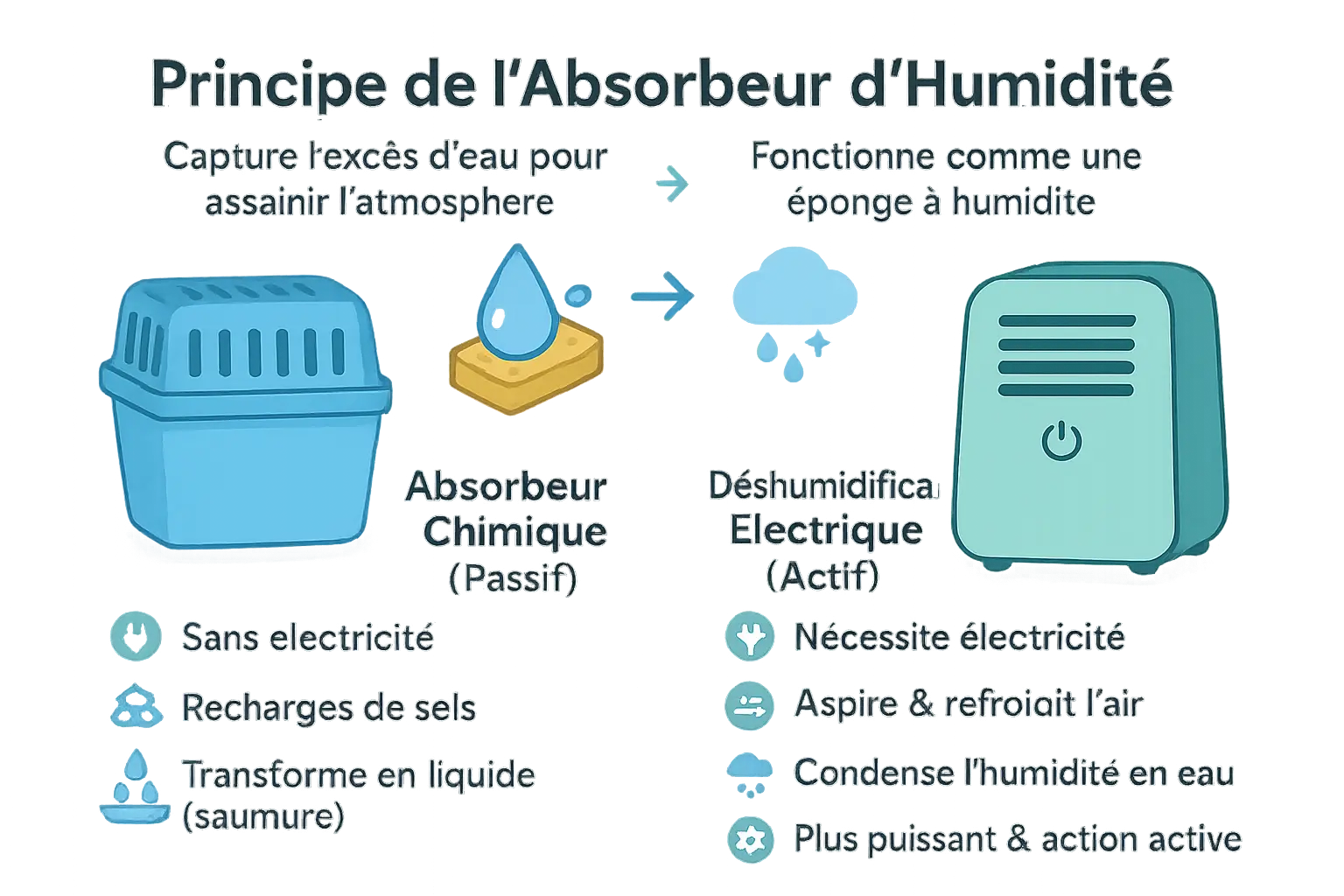 Comparaison visuelle des deux types d'absorbeurs d'humidité