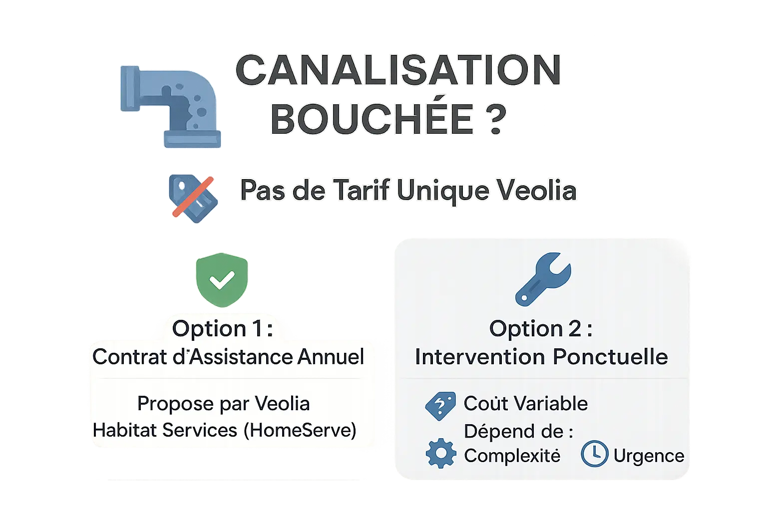 Illustration d'une canalisation bouchée avec les options Veolia