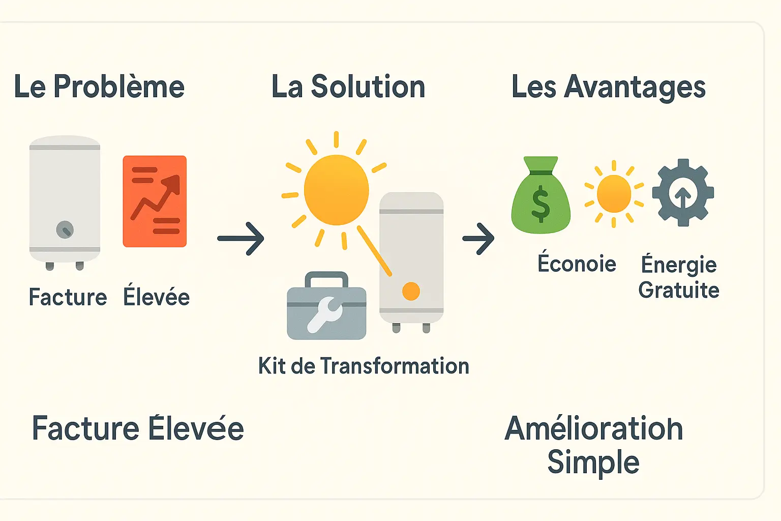 Illustration de la conversion d'un chauffe-eau électrique en solaire