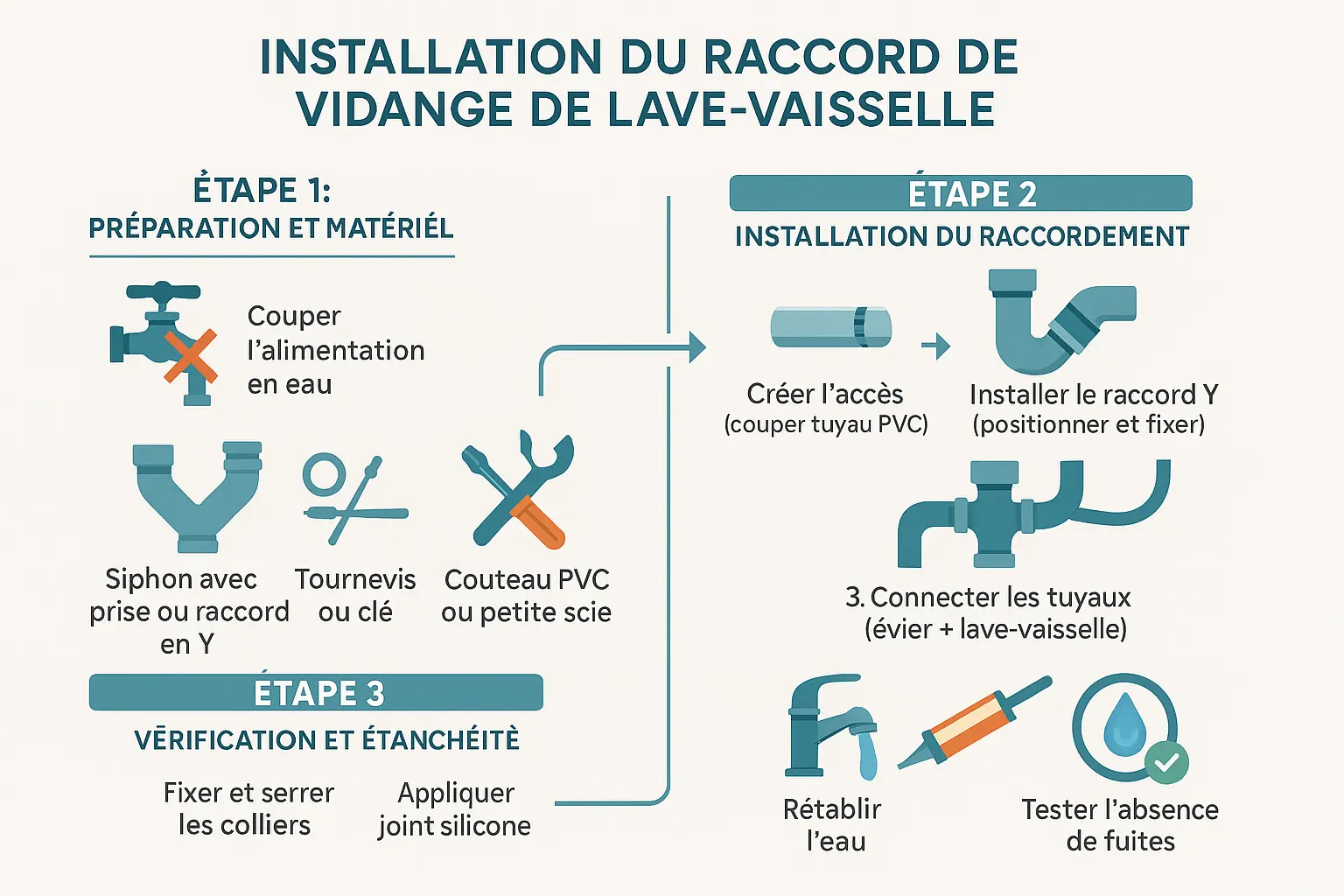 Schéma d'installation d'un raccord de vidange pour lave-vaisselle