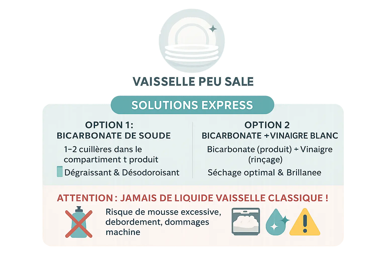 Solutions express pour vaisselle peu sale : bicarbonate de soude et vinaigre blanc