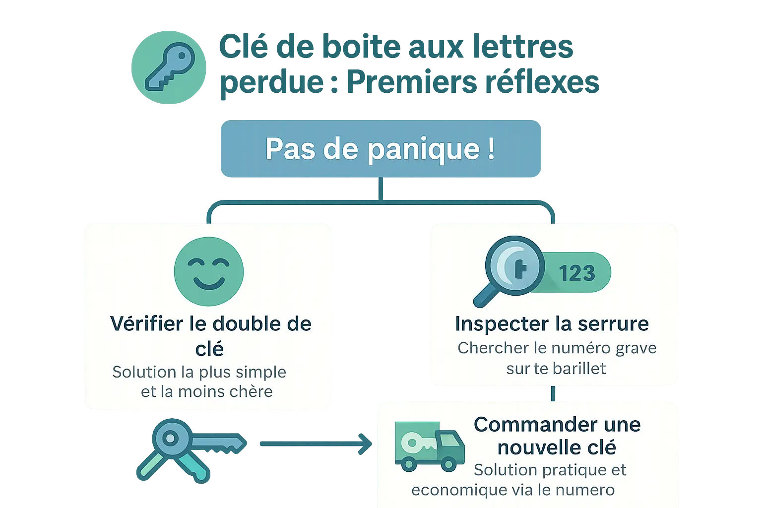 Illustration montrant une personne cherchant une clé de boîte aux lettres perdue