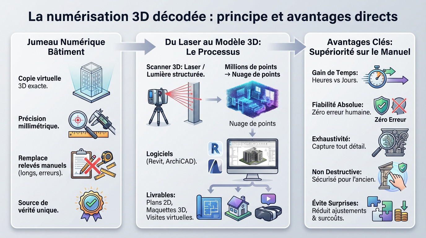Scanner 3D sur trépied capturant un nuage de points pour créer le jumeau numérique précis d'un bâtiment