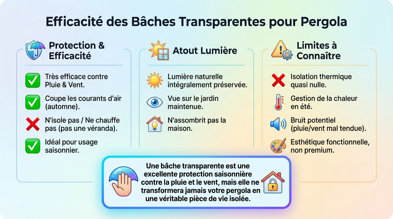 Installation d'une bâche transparente sur une pergola en bois pour protéger la terrasse