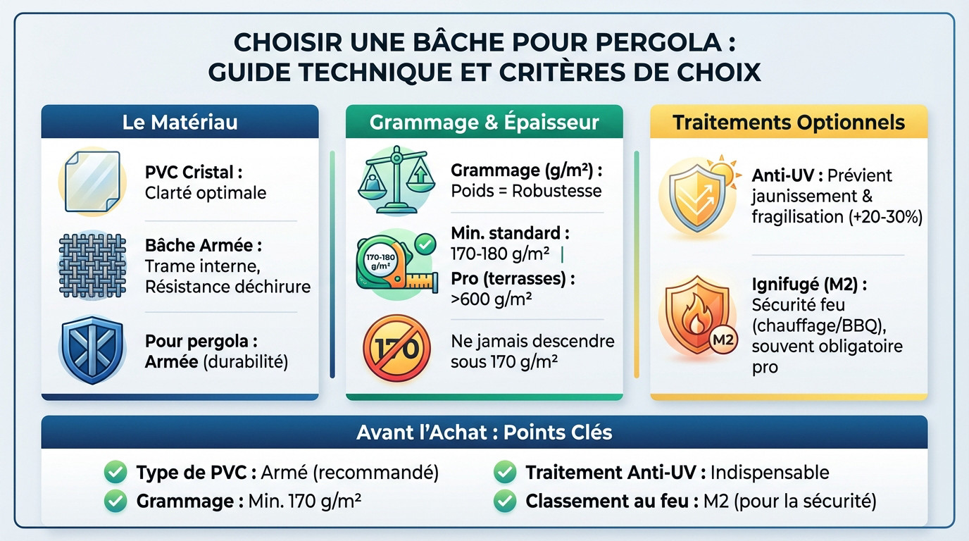 Comparaison technique des bâches transparentes pour pergola : PVC cristal vs armé