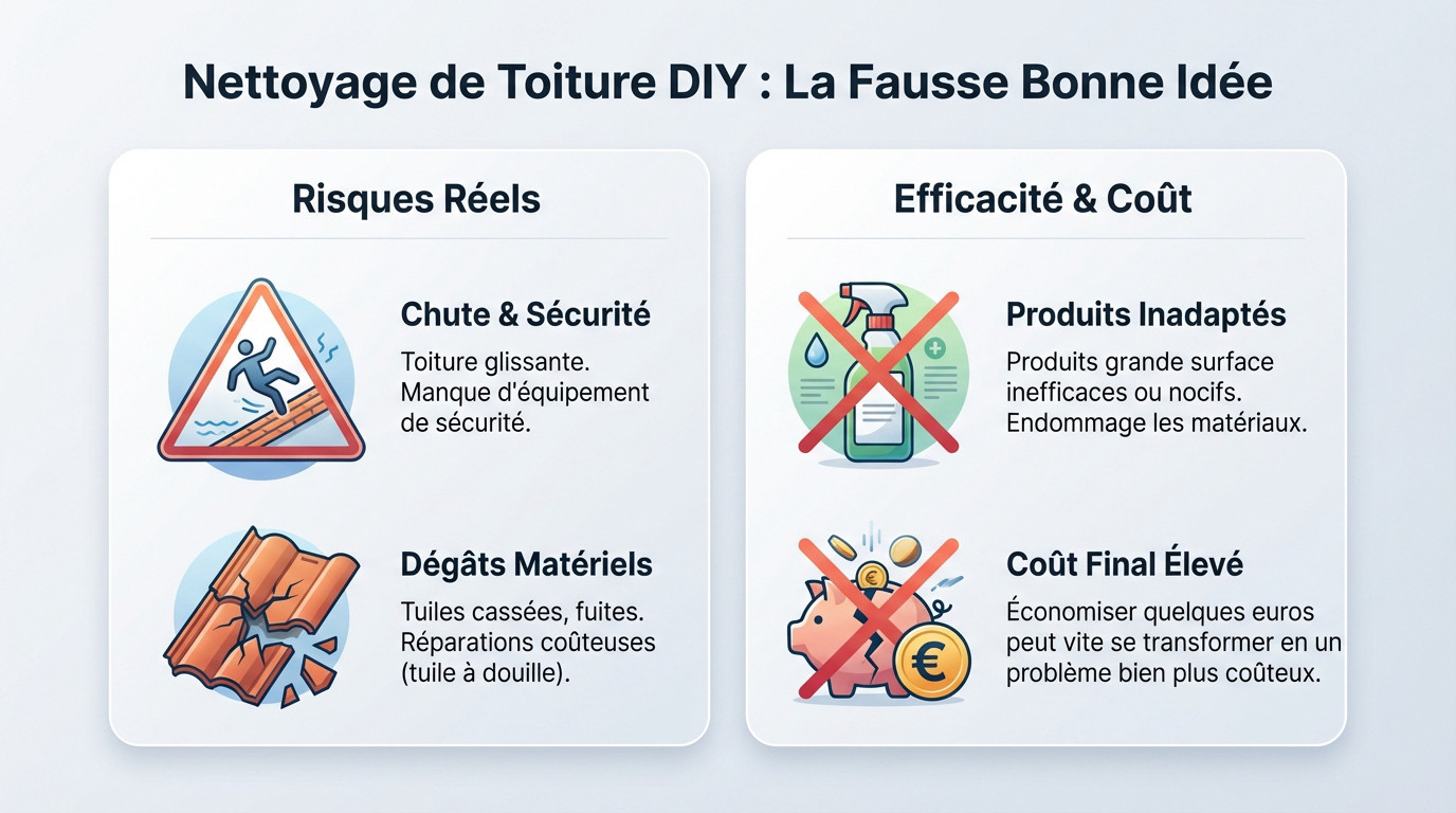 Risques de chute et dangers du nettoyage de toiture fait soi-même sans équipement professionnel