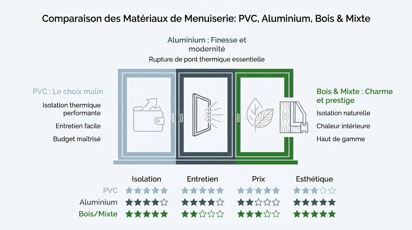 Comparatif des matériaux pour fenêtres PVC aluminium et bois