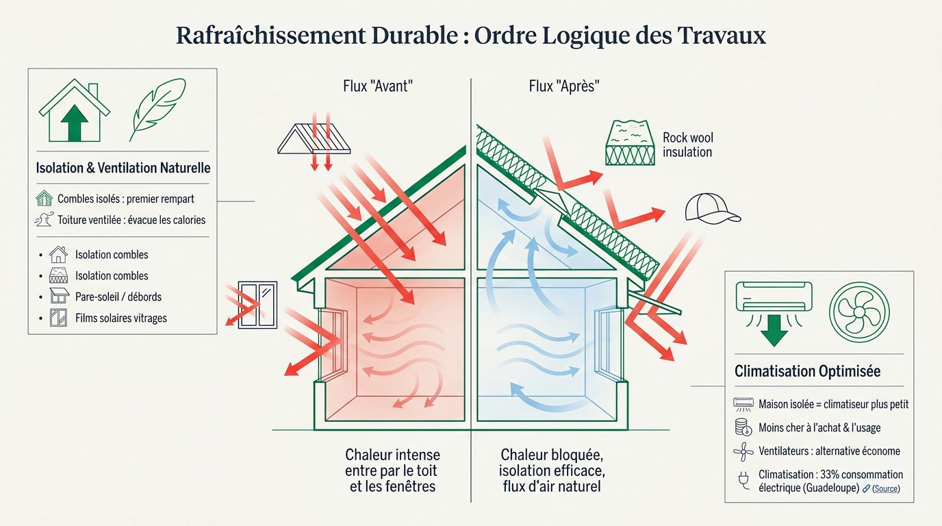 Schéma des priorités de rénovation énergétique pour le confort thermique en Guadeloupe