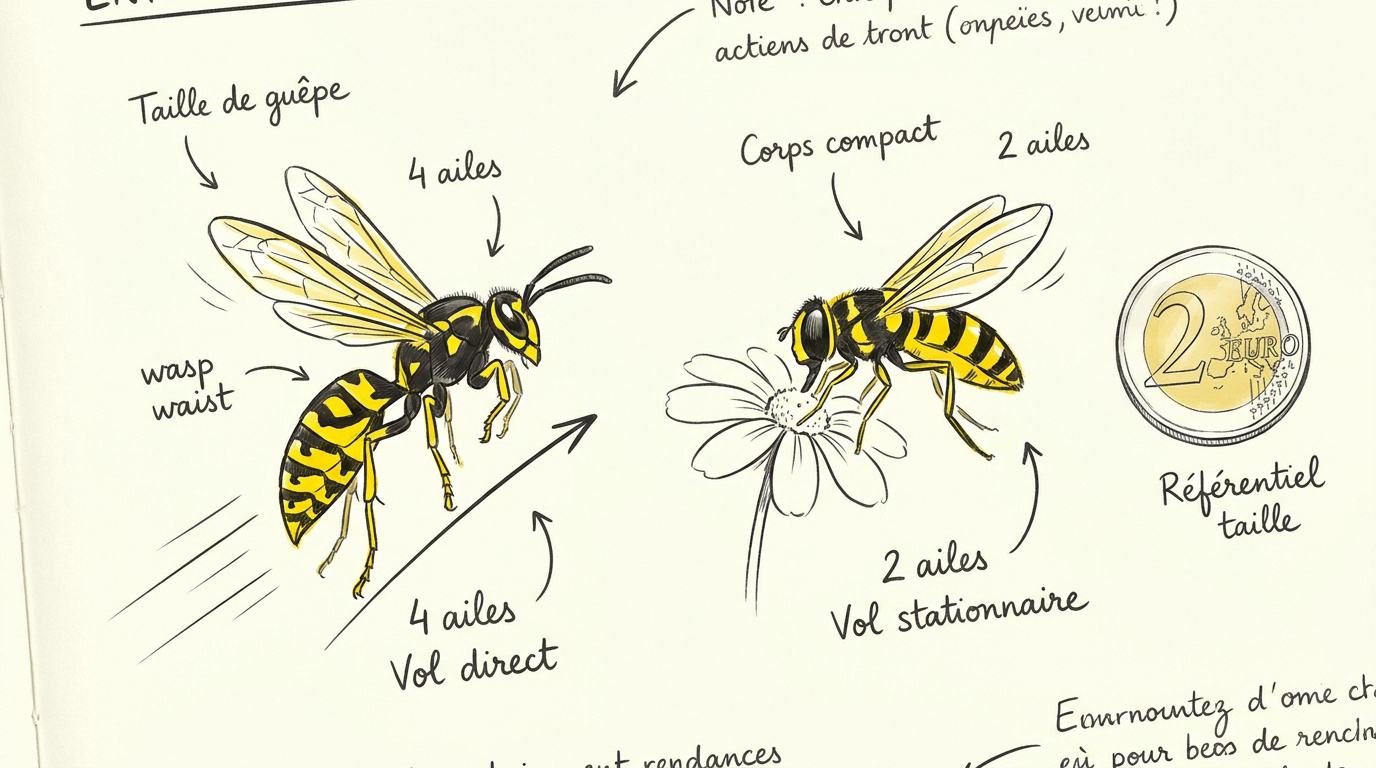 Comparaison visuelle entre une guêpe commune et un syrphe ceinturé